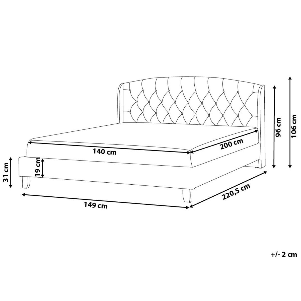 Łóżko tapicerowane 140 x 200 cm szare BORDEAUX