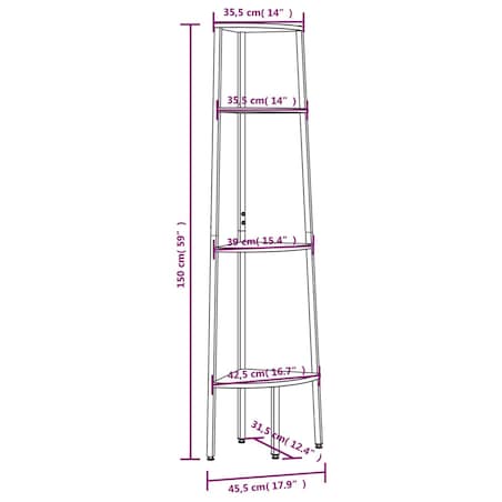 vidaXL Półka narożna 4-poziomowa jasnobrązowa i czarna 45,5x31,5x150 cm
