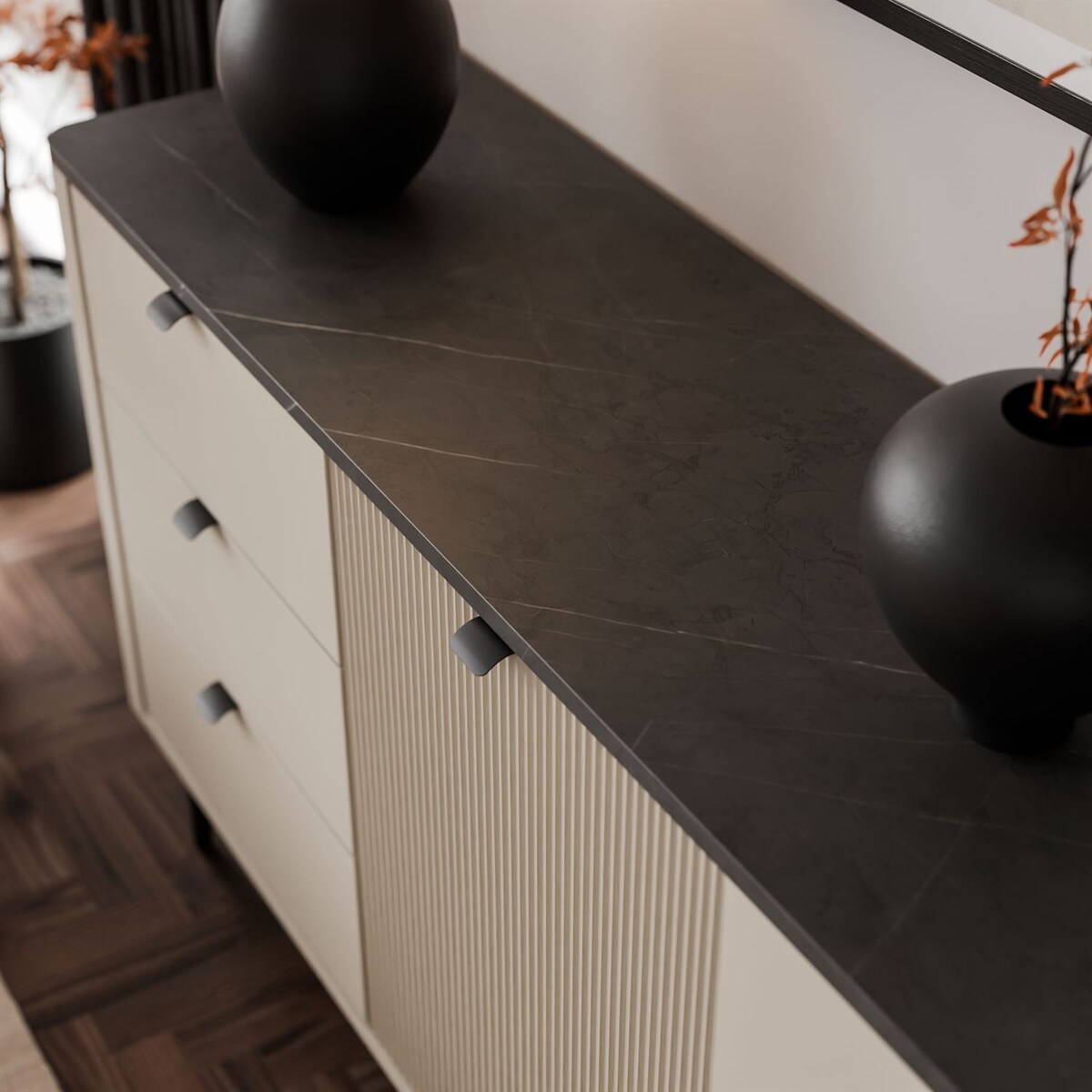 Komoda do przedpokoju AUTUMN 1D6S z sześcioma szufladami, kaszmir / szary kamień