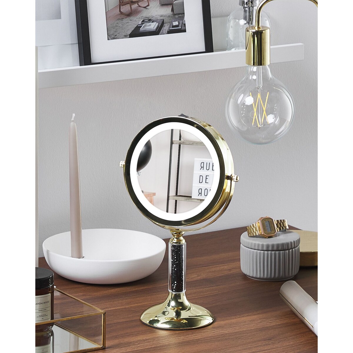 Lusterko kosmetyczne LED ø 18 cm złote BAIXAS