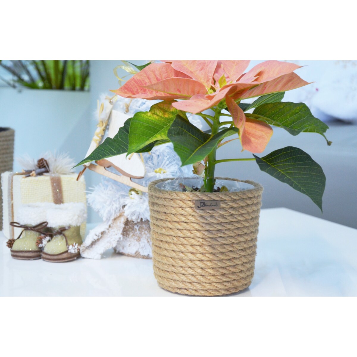 20 BOHO jutowa osłonka na doniczkę * wzór BOHO20/200 * naturalny sznurek z juty * styl naturalny skandynawski etno loft marynistyczny * koszyk na kwiaty z trawy plecionej jutowej