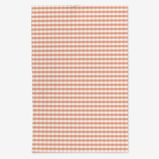 Lniany ręcznik kuchenny - brzoskwiniowa kratka