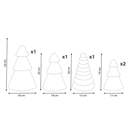 Zestaw 5 dekoracji świątecznych VORMA Choinka 14/20/20/25 cm Beżowy/zielony