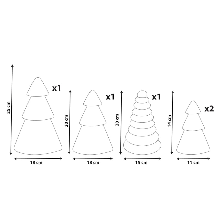 Zestaw 5 dekoracji świątecznych VORMA Choinka 14/20/20/25 cm Beżowy/zielony