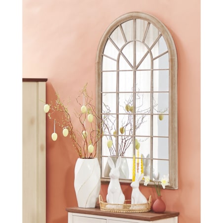 Metalowe lustro ścienne okno 77 x 130 cm beżowe TREVOL