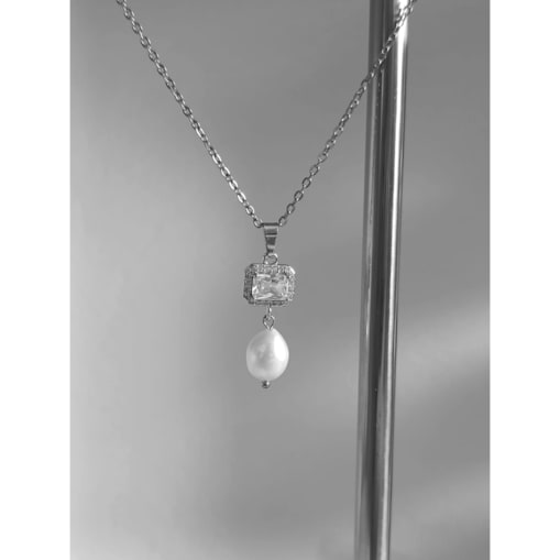 Naszyjnik srebrny perłowy ŚLUBNY błyszczący elegancki prezent na wesele