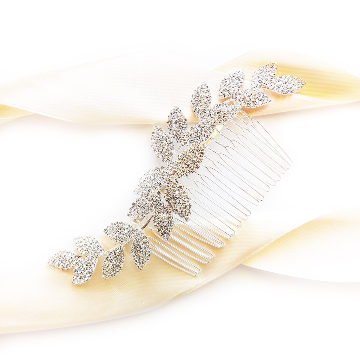 Grzebyk ślubny srebrny z listkami