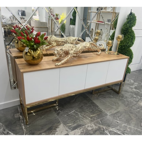 Biała-złota komoda / szafka RTV Chicago Anew Glamour Premium XXL 150x35x65 / szafka pod telewizor