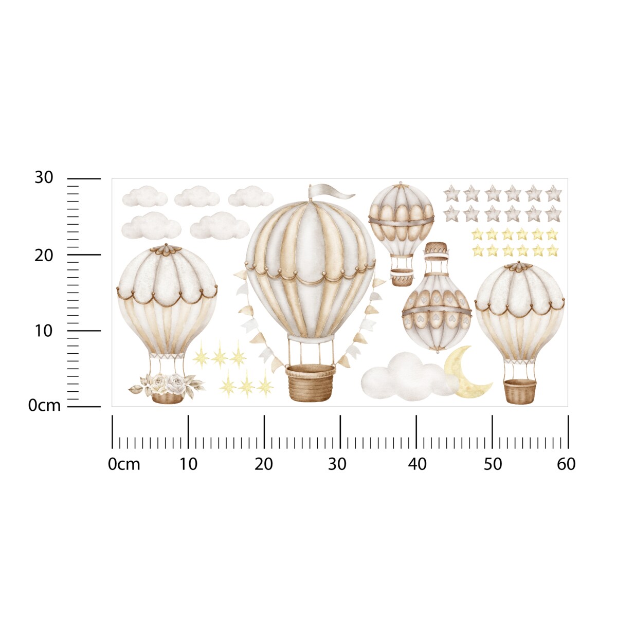 Naklejki Ścienne Dla Dzieci BALONY Chmurki Gwiazdy ZESTAW Styl Skandynawski 60x30cm