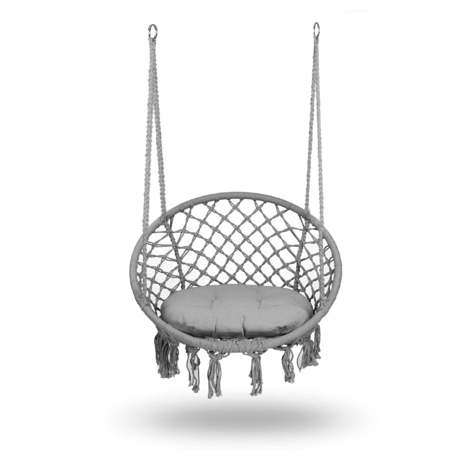 Huśtawka bocianie gniazdo ogrodowa z poduszką fotel wiszący boho Sofotel szara