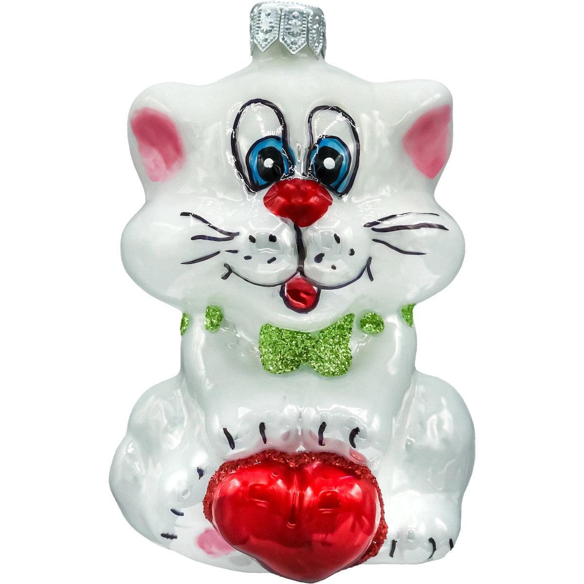 Bombka choinkowa szklana: Kotek z sercem w muszce