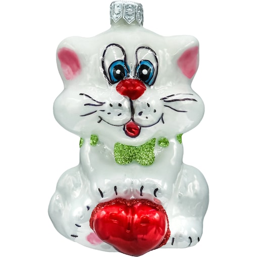 Bombka choinkowa szklana: Kotek z sercem w muszce
