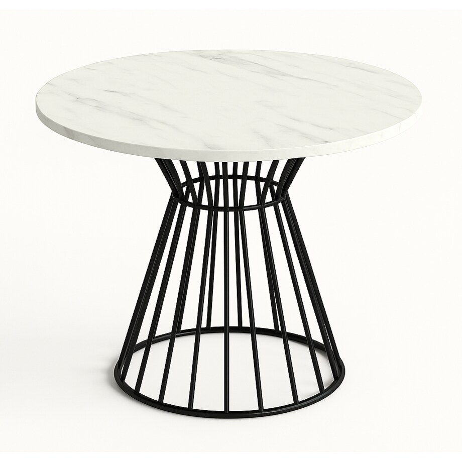 Okrągły stół Reo do salonu z metalową podstawą, blat 100 cm- jasny marmur