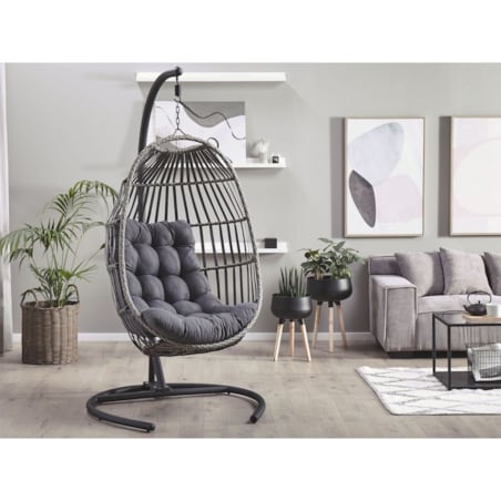 Fotel wiszący ze stojakiem z technorattanu ciemnoszary SESIA