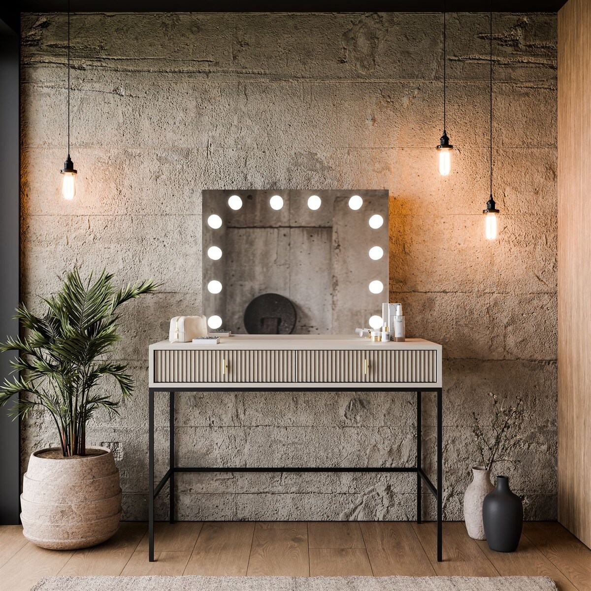 Toaletka MIDNIGHT ELITE z lustrem LED na stelażu, kaszmir