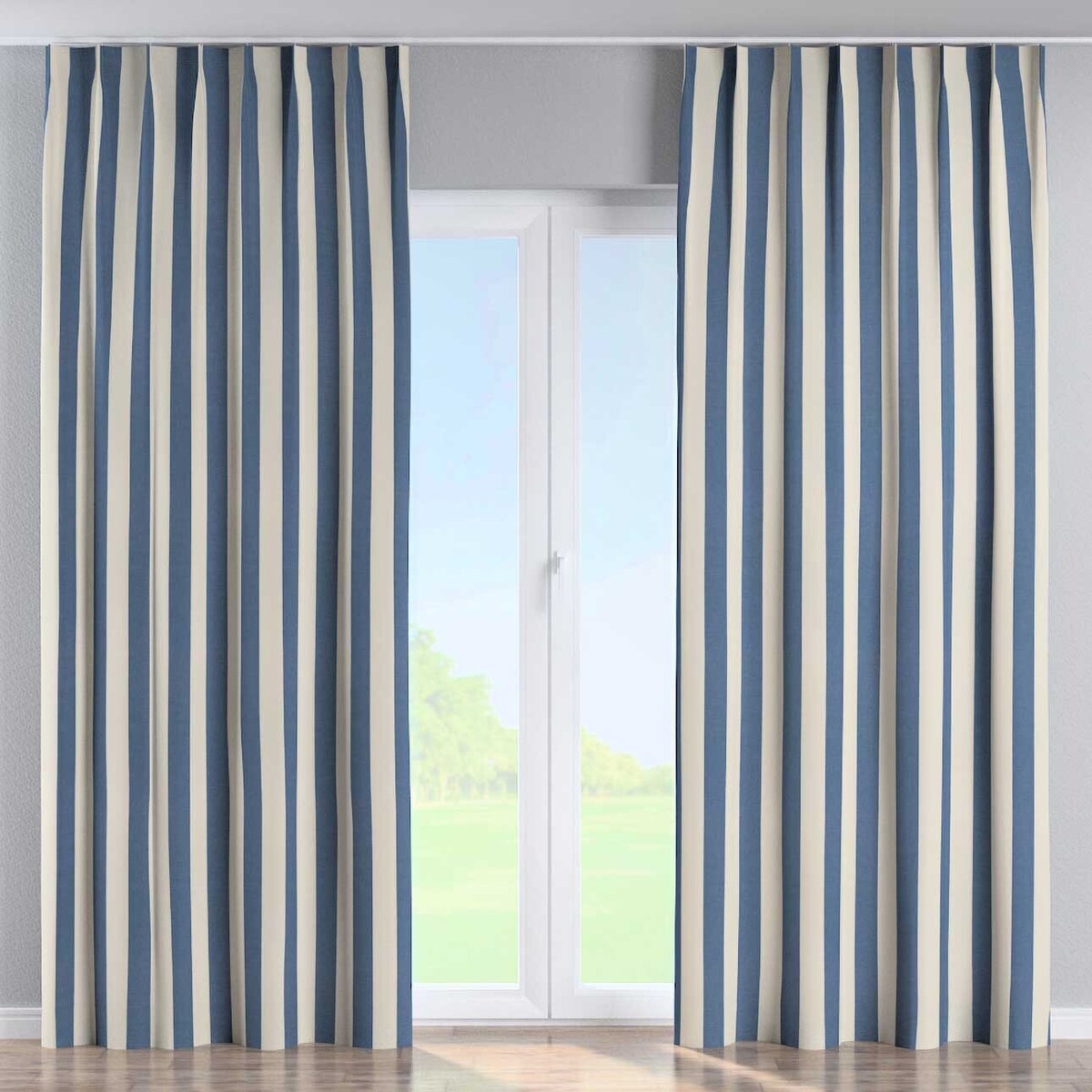 Zasłona na haczykach flex pojedynczych 130x245 niebiesko-białe pionowe pasy (5,5cm)