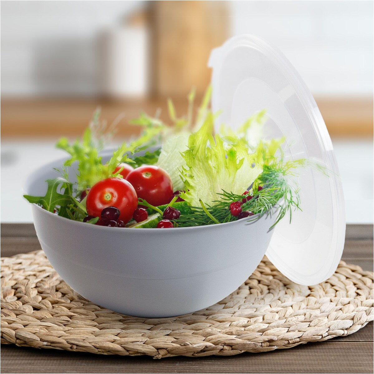 Miska Plastikowa Okrągła Kuchenna Z Pokrywką Zamykaniem Zestaw Misek 3 Szt. Misa Szara