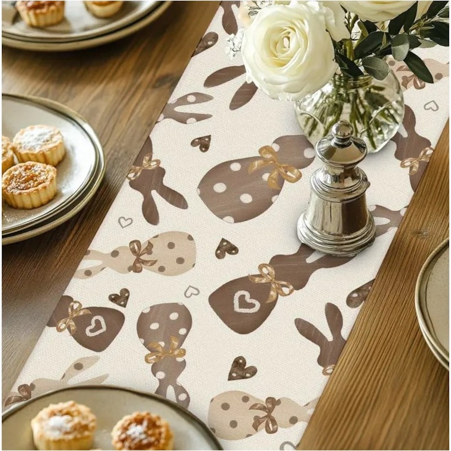 Lniany bieżnik na stół wielkanocny, króliczki, EASTER 180 x 33cm BZK02