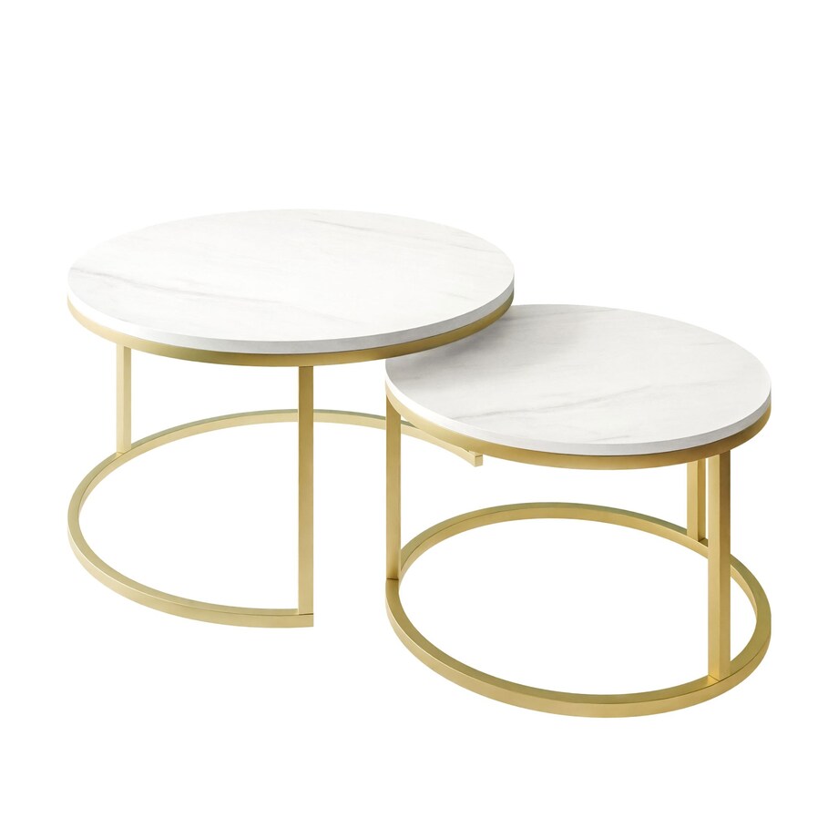 Okrągły stolik kawowy CIRI 2w1 złoty mat marmur levanto 80/60 cm