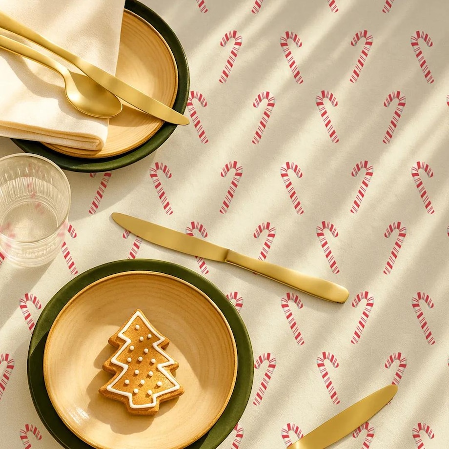Obrus świąteczny - Laski cukrowe- beż 140x140 cm