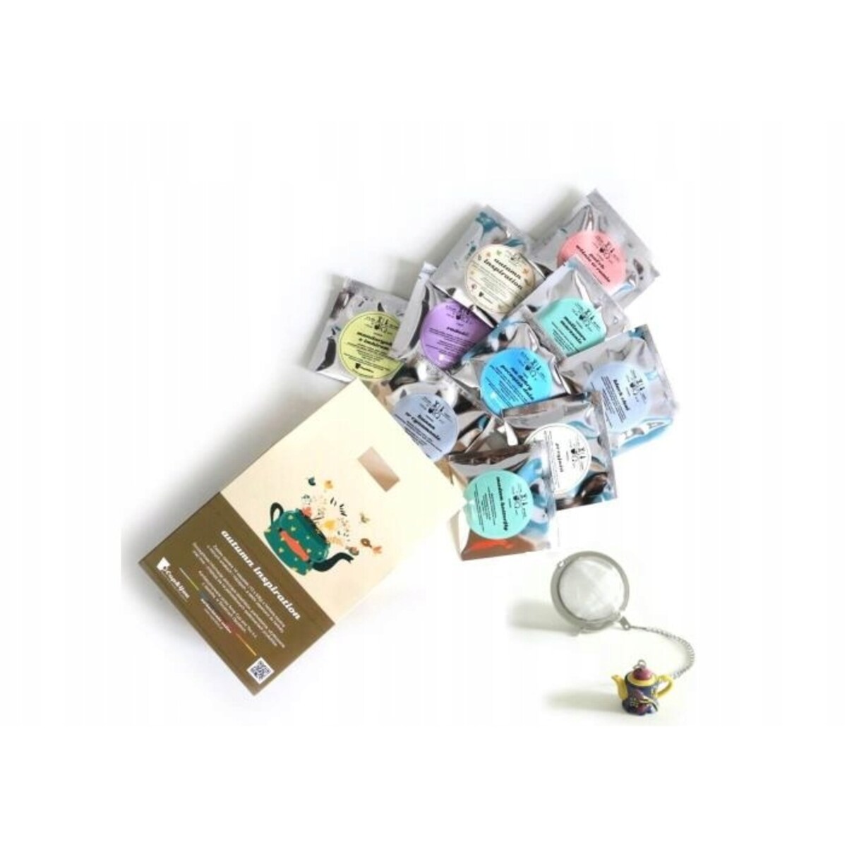 Zestaw mix 10 jesiennych herbat sypanych z zaparzaczem AUTUMN INSPIRATION - box prezentowy upominkowy dla kobiety faceta mamy taty babci dziadka niej niego