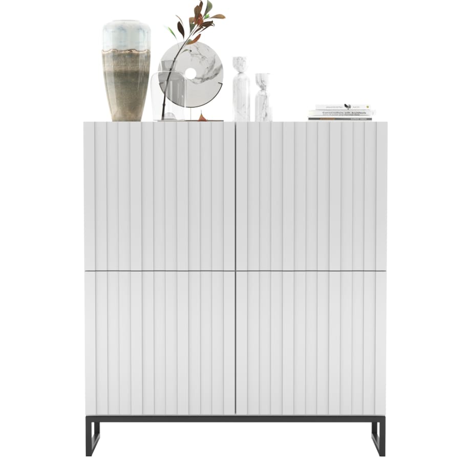 Komoda RTV Industrialna Szafka RTV Loft Biały Mat Glamour Ryflowane Fronty 112 cm Rama