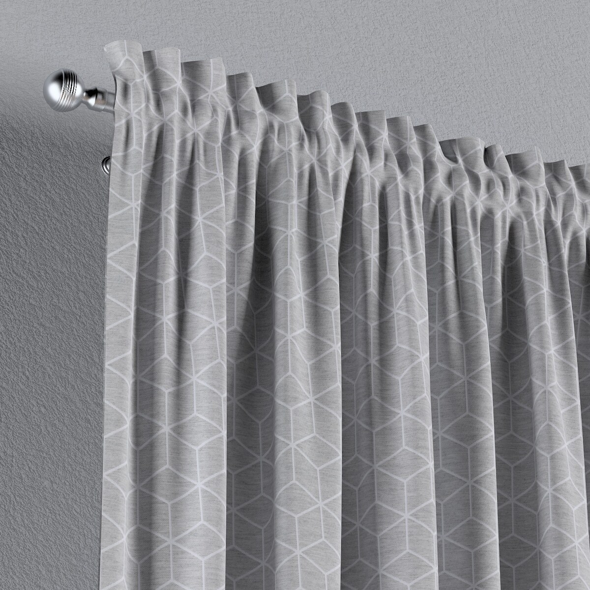 Zasłona na kanale z grzywką 1 szt. 130x260 wzór sześcianów na szarym tle
