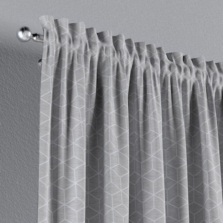 Zasłona na kanale z grzywką 1 szt. 130x260 wzór sześcianów na szarym tle