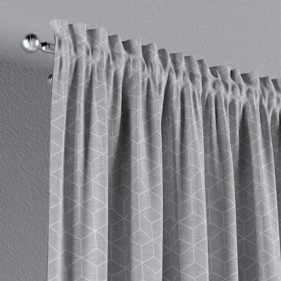 Zasłona na kanale z grzywką 1 szt. 130x260 wzór sześcianów na szarym tle