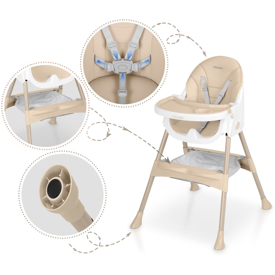 Krzesełko do karmienia dla dzieci Ricokids Mani beżowe 3w1 regulowane fotelik tacka