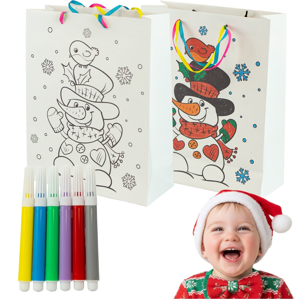 Torebka Prezentowa Na Prezent Do Kolorowania Dla Dzieci 23X18X10 Cm Bałwanek