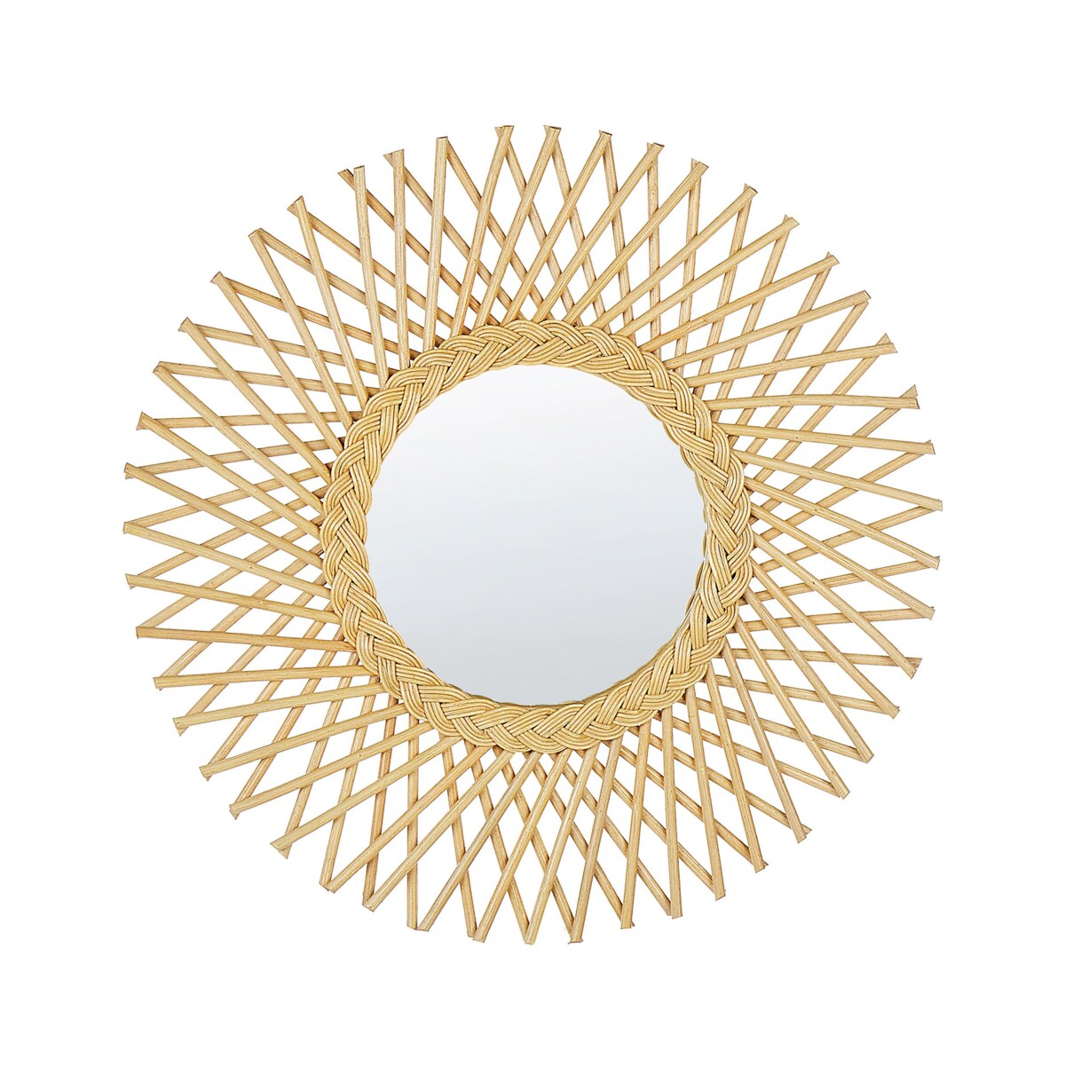 Rattanowe lustro ścienne słońce ⌀ 60 cm naturalne TAGOLU
