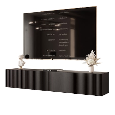 Szafka RTV wisząca CZARNA ANGEL ryflowana 200 cm z oświetleniem LED