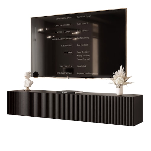 Szafka RTV wisząca CZARNA ANGEL ryflowana 200 cm z oświetleniem LED