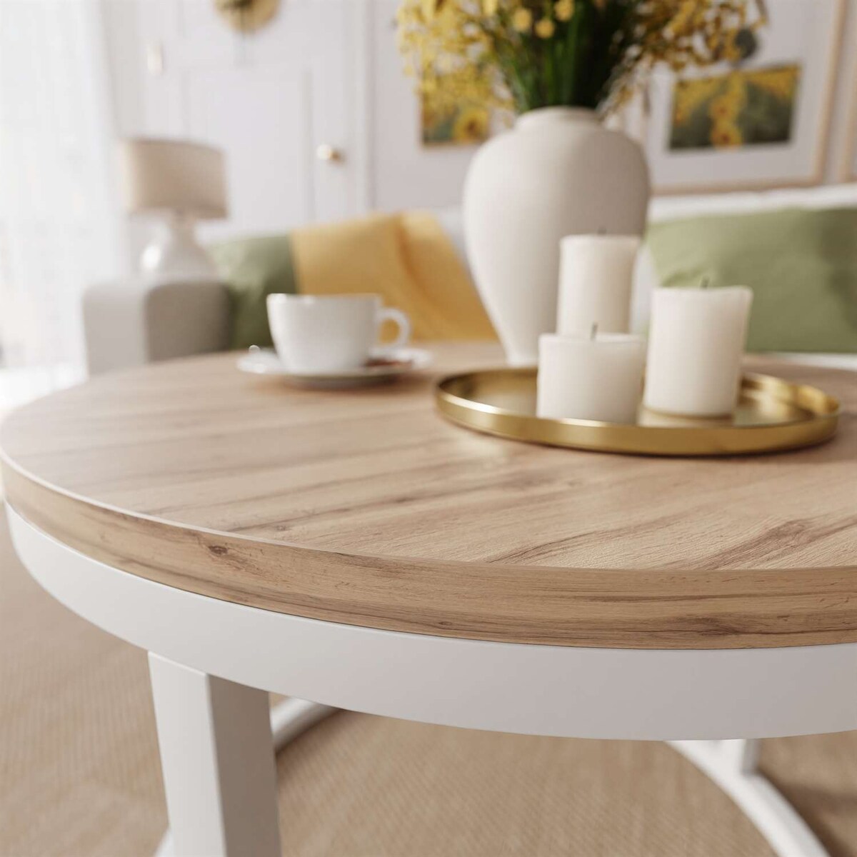 Okrągły stolik kawowy CIRI biały dąb wotan