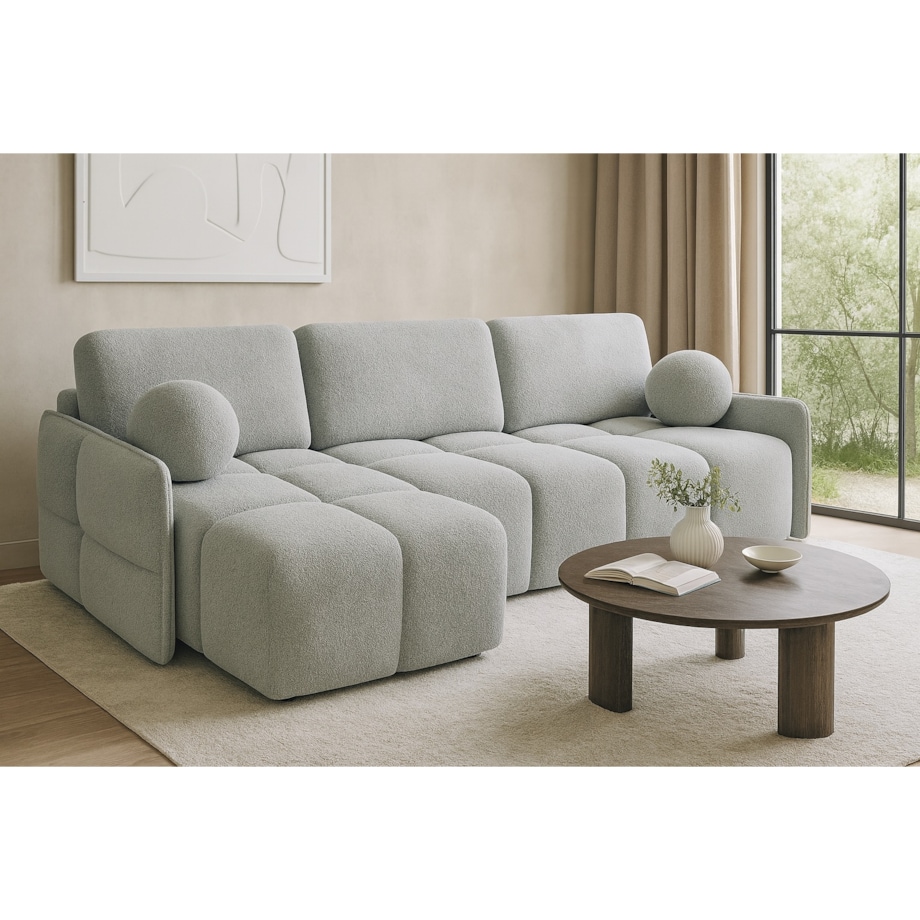 Narożnik MONO z funkcją spania i ozdobnymi poduszkami lewy, jasno-szary