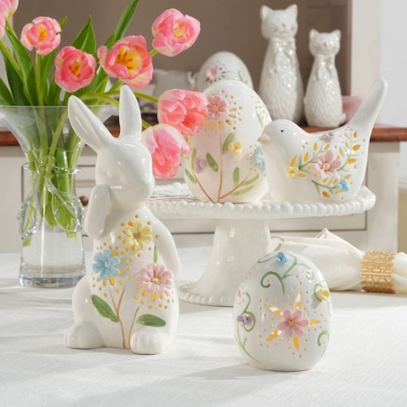 VILLA ITALIA Ptaszek porcelanowy ażurowy 12,5 cm Lampion LED LAURA