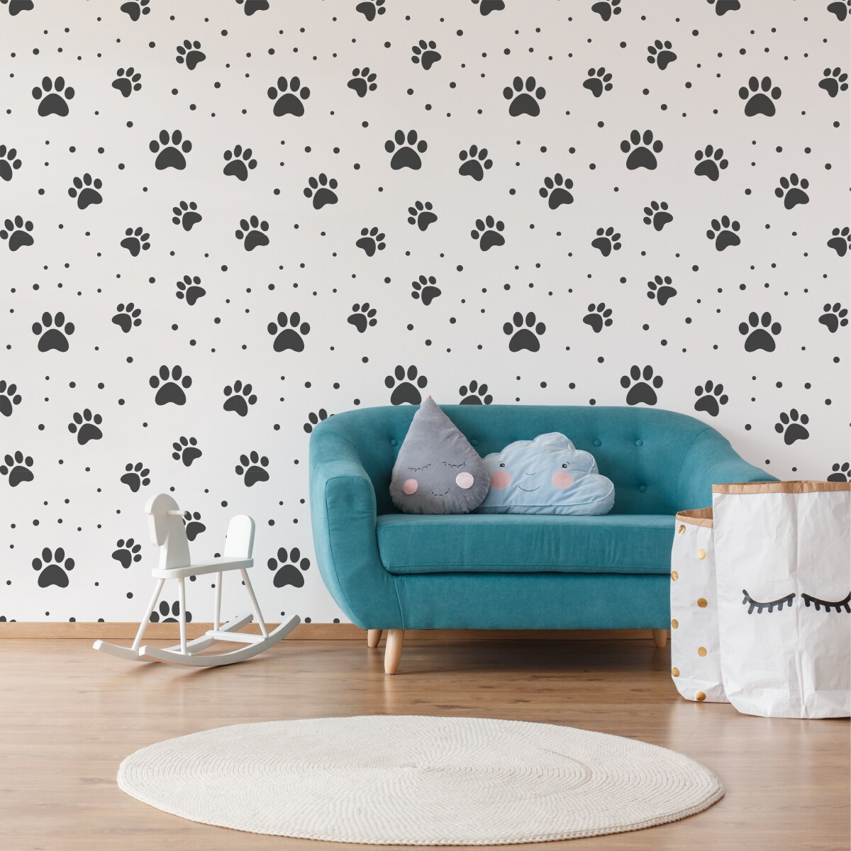 Tapeta Dla Dzieci Szare Psie ŁAPKI Kropki